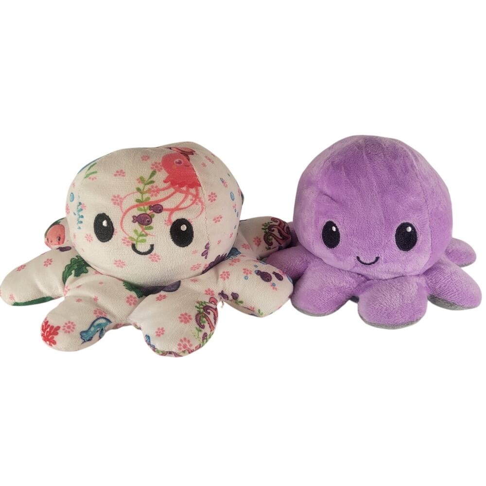 Reversible Octopus Plush Lot of 2 Mood Toys Flip Happy Sad Plushie  TeeTurtle
